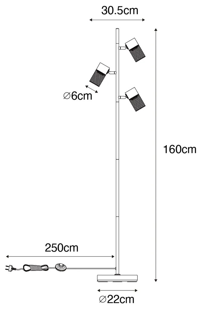 Индустриална подова лампа черна 3-светлинна - Jim