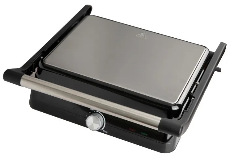 Електрическа скара Rosberg R51442M, 2000W, Грил, Незалепващи плочи-29х23 см, Отваряне на 180°C, Инокс/черен