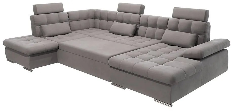 Сив разтегателен ъглов диван с място за съхранение (ляв ъгъл/U форма) Merkur – Ropez