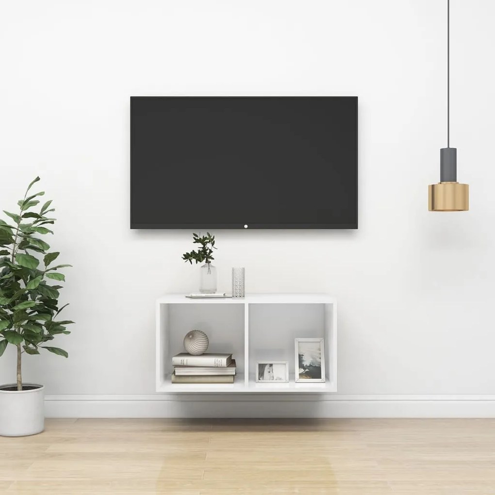 805471 vidaXL ТВ шкаф за стенен монтаж, бял, 37x37x72 см, инженерно дърво