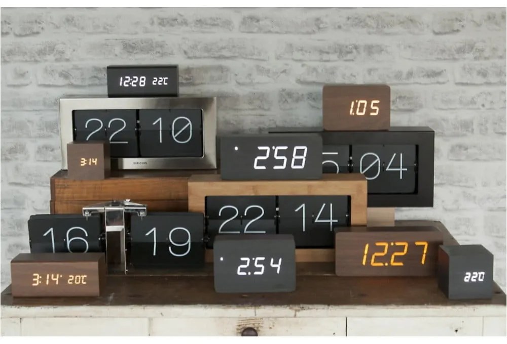 Черен будилник в дървен декор , 21 x 9 cm Tube - Karlsson