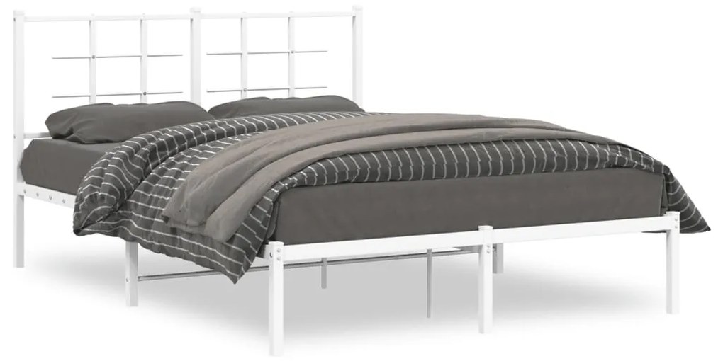 355611 vidaXL Метална рамка за легло с горна табла, бяла, 140x200 см