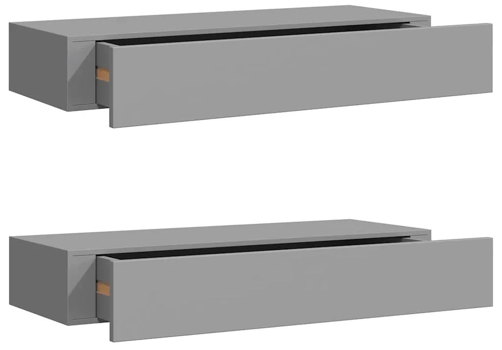 330260 vidaXL Стенни рафтове с чекмеджета, 2 бр, сиви, 60x23,5x10 см, МДФ