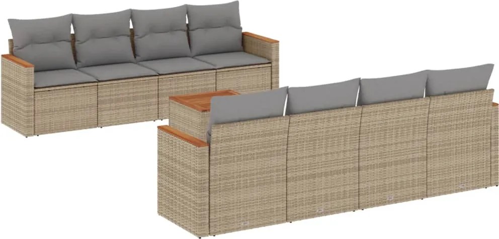 3258223 vidaXL Градински комплект диван с възглавници 9 части бежов полиратан