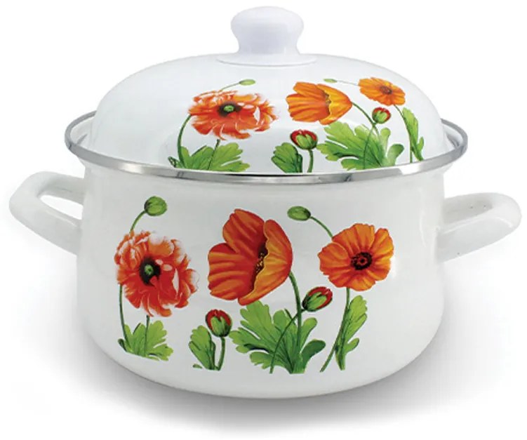 Тенджера с метален капак SAPIR SP 4518 I24, 4.8 литра, 24х14 см, Емайл, Бял с декорация