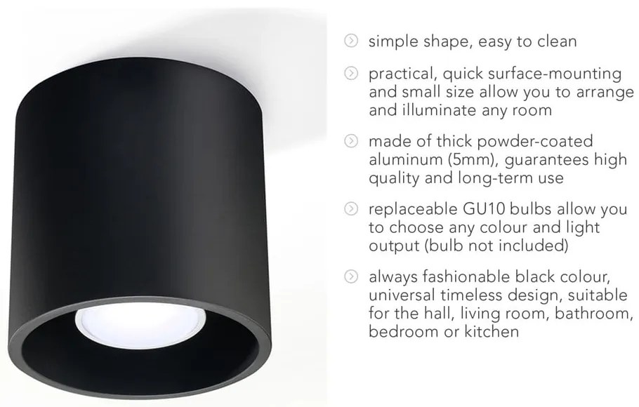 Черно таванно осветително тяло Roda - Sollux