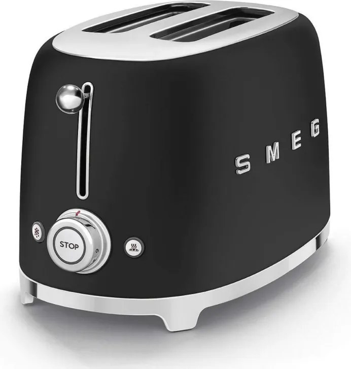 Тостер за хляб SMEG 50's Style TSF01BLMEU, 950W, 2 филии, 6 нива, Тавичка за трохи, Вграден кабел, Неръждаема стомана, Черен мат