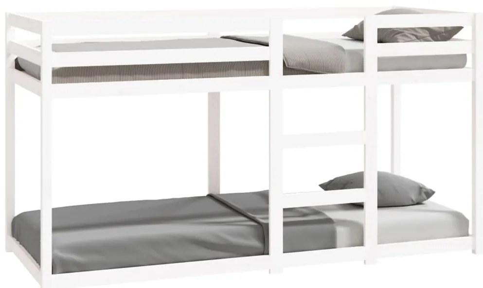 821650 vidaXL Двуетажно легло, бяло, 80x200 см, борово дърво масив