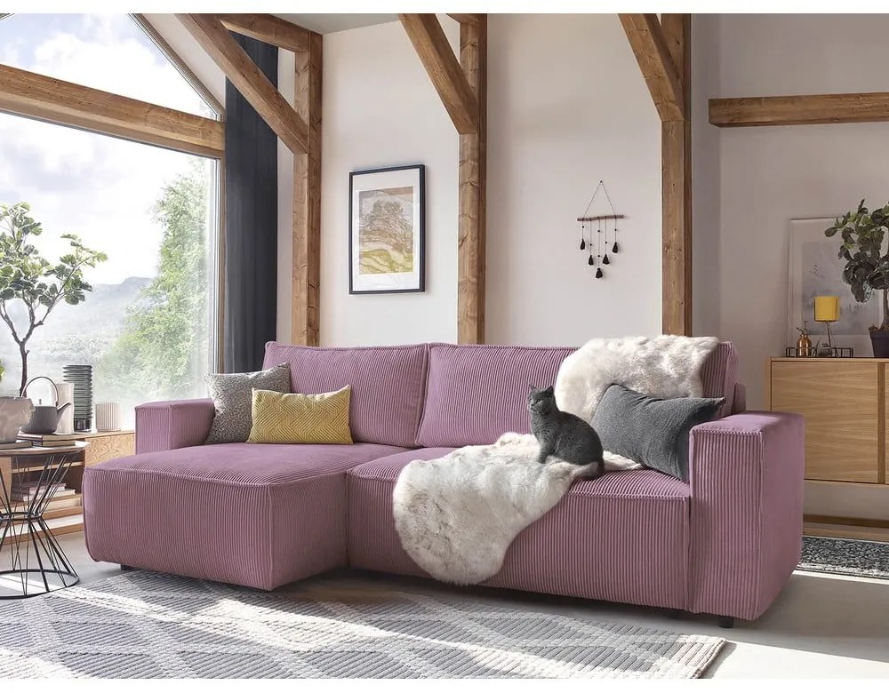 Розов велурен разтегателен диван Nihad - Bobochic Paris