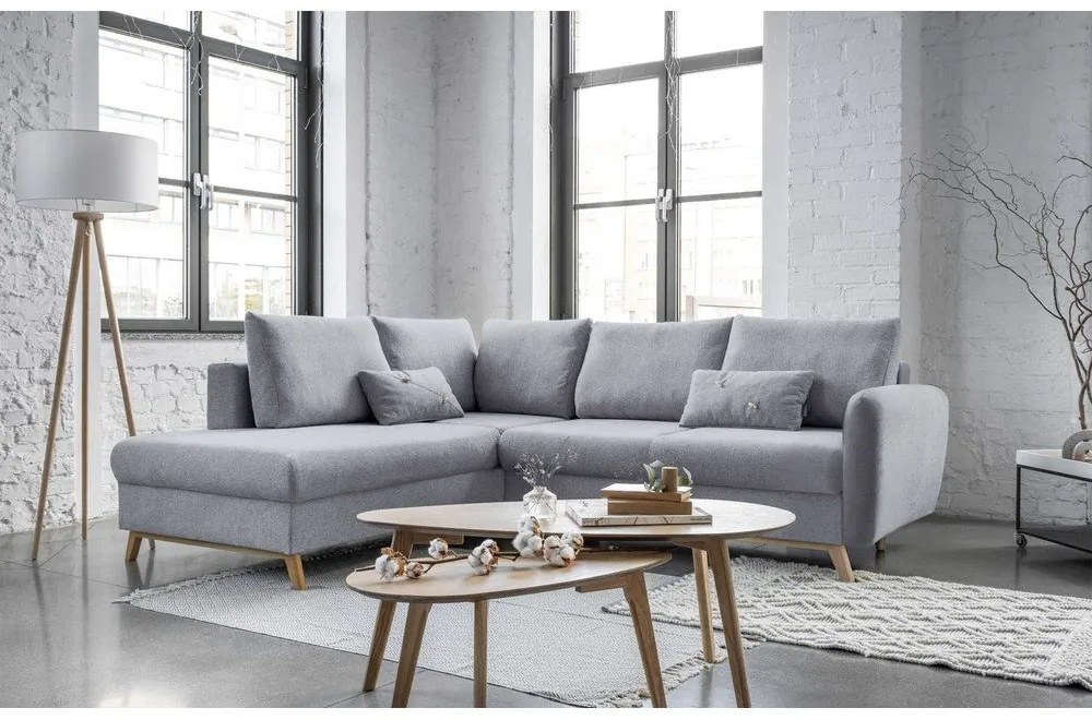 Светлосив ъглов разтегателен диван ляв ъгъл, Scandic Lagom - Miuform