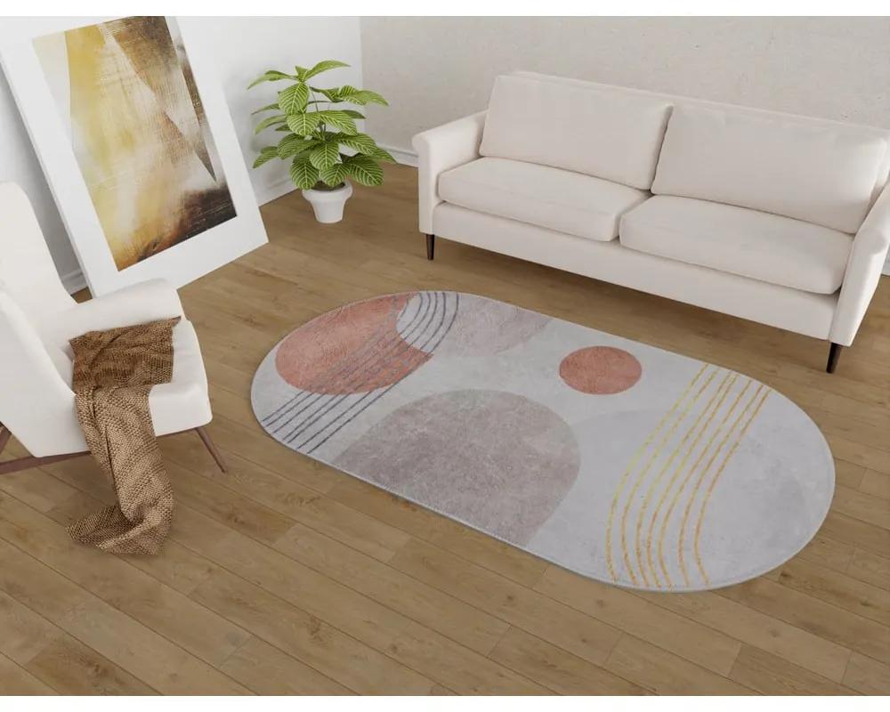 Миещ се килим в оранжево и кремаво 60x100 cm Oval - Vitaus