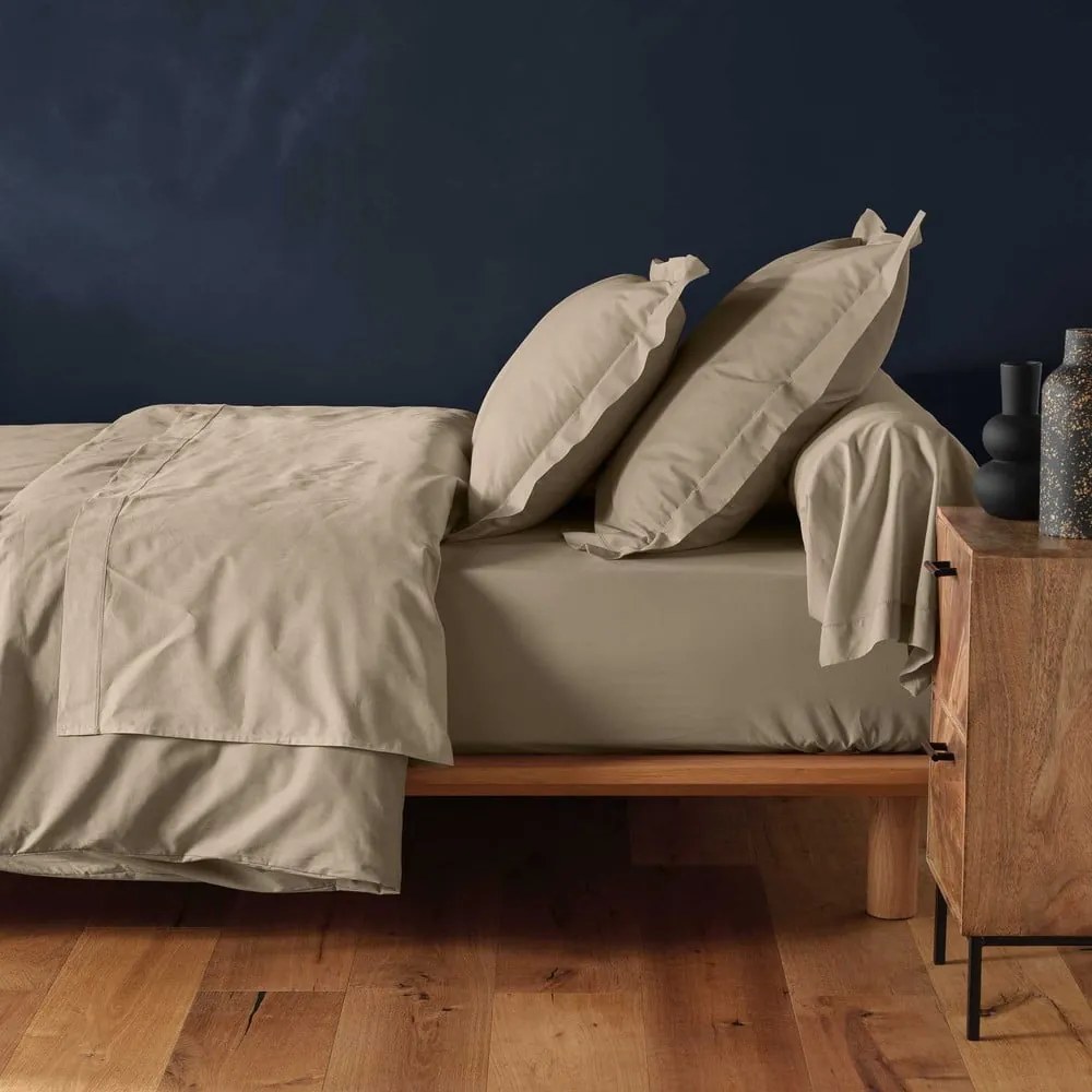 Светлокафяв еластичен памучен чаршаф 180x200 cm Lina – douceur d'intérieur