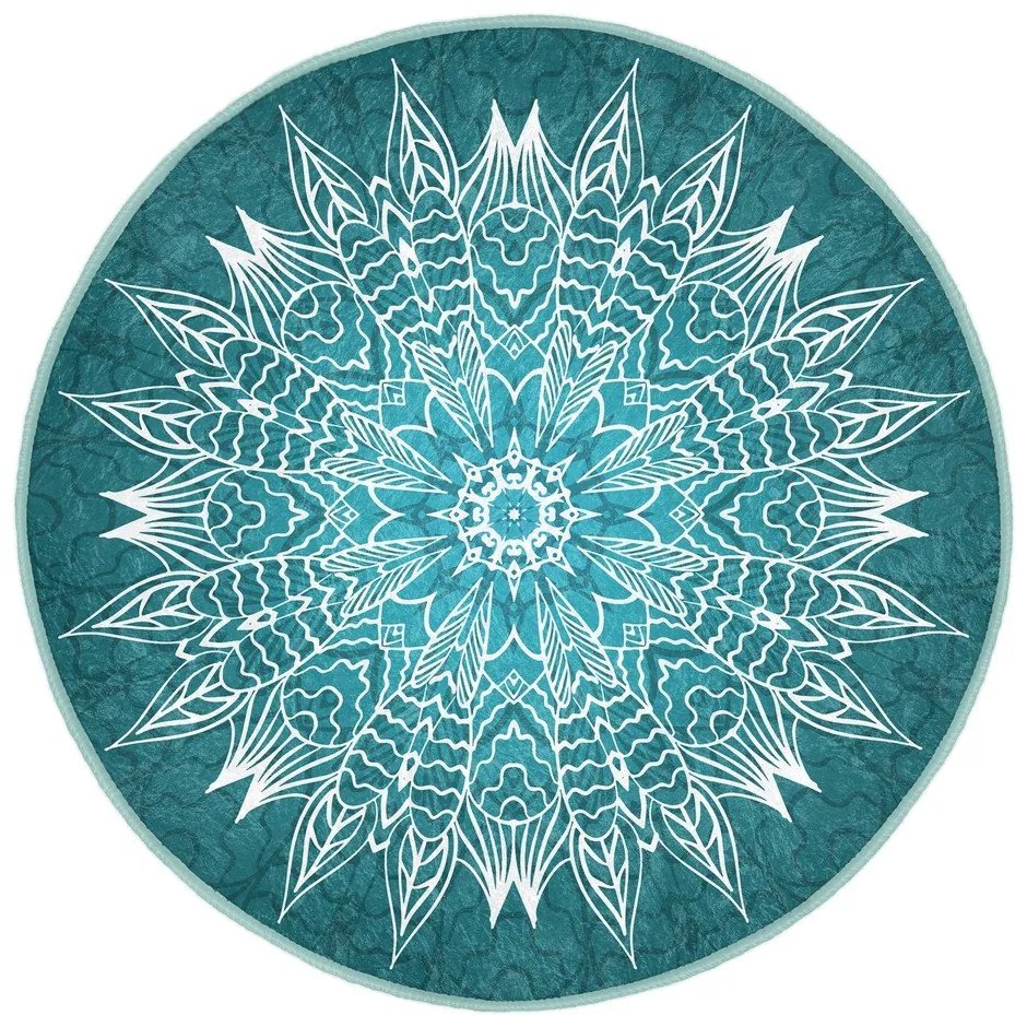 Тюркоазен кръгъл килим подходящ за пране и за прахосмукачки роботи ø 100 cm Comfort – Mila Home