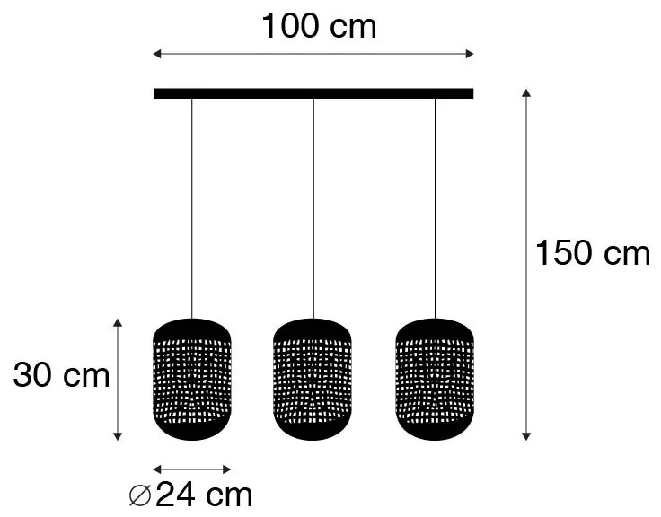 Винтидж висяща лампа черна с месинг овална 3-светлина - Kayleigh