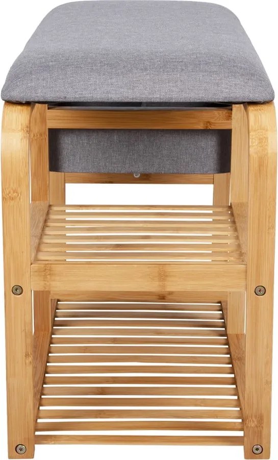 Бамбукова етажерка за обувки със сива подложка Пейка, ширина 70 cm - Leitmotiv