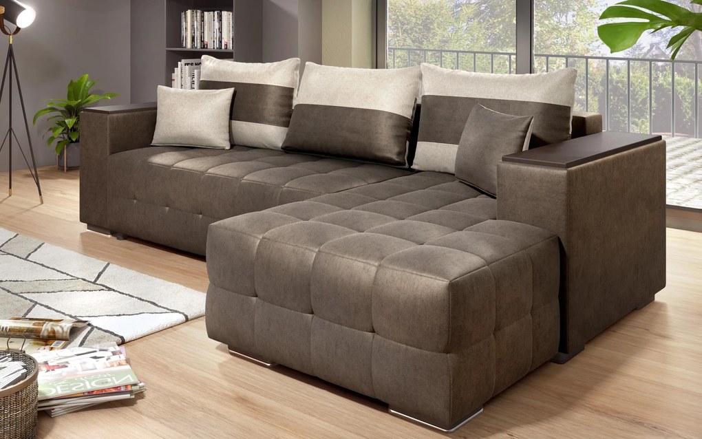 Разтегателен ъглов диван с подлакътник етажерка Мелвин S