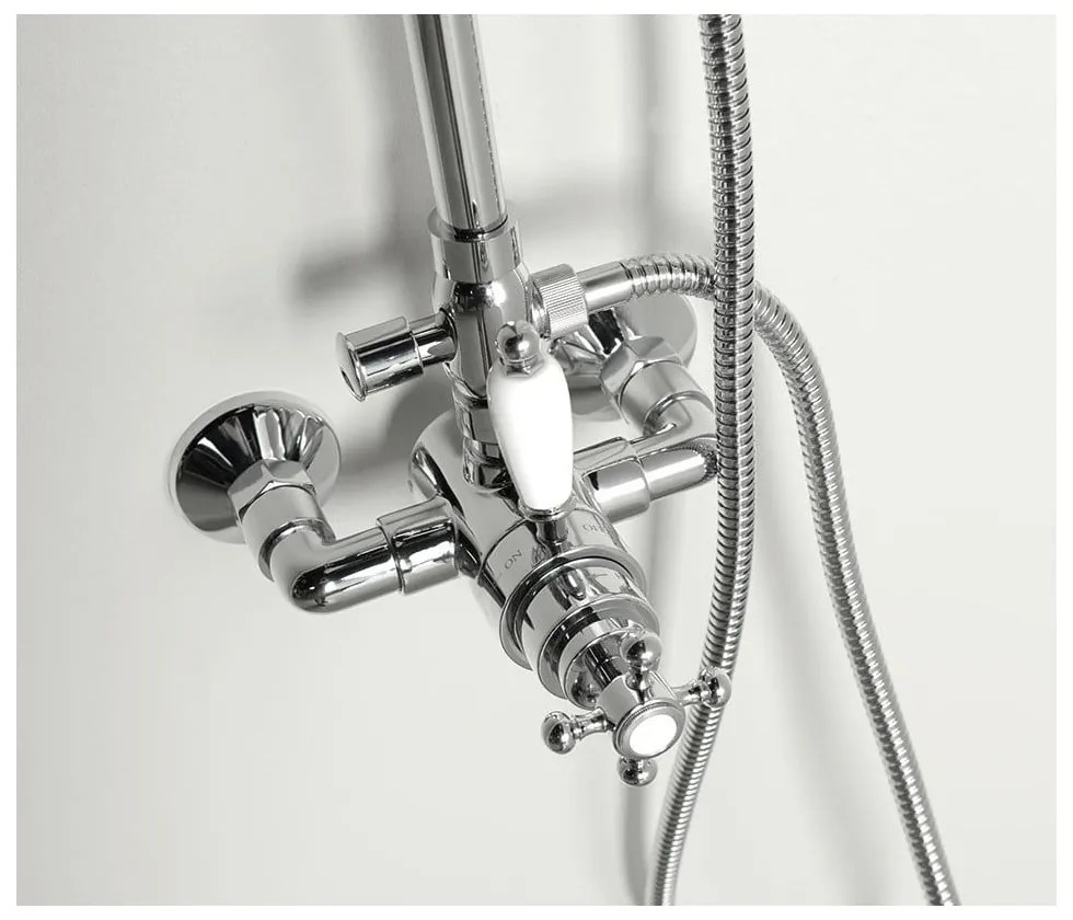 Месингов душ комплект в лъскаво сребристо с термостатен смесител с душ глава и ръчен душ 142 cm Antea – Sapho