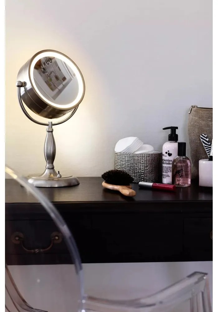 Настолно огледало с осветление в сребристо лице, ø 16,2 cm - Markslöjd