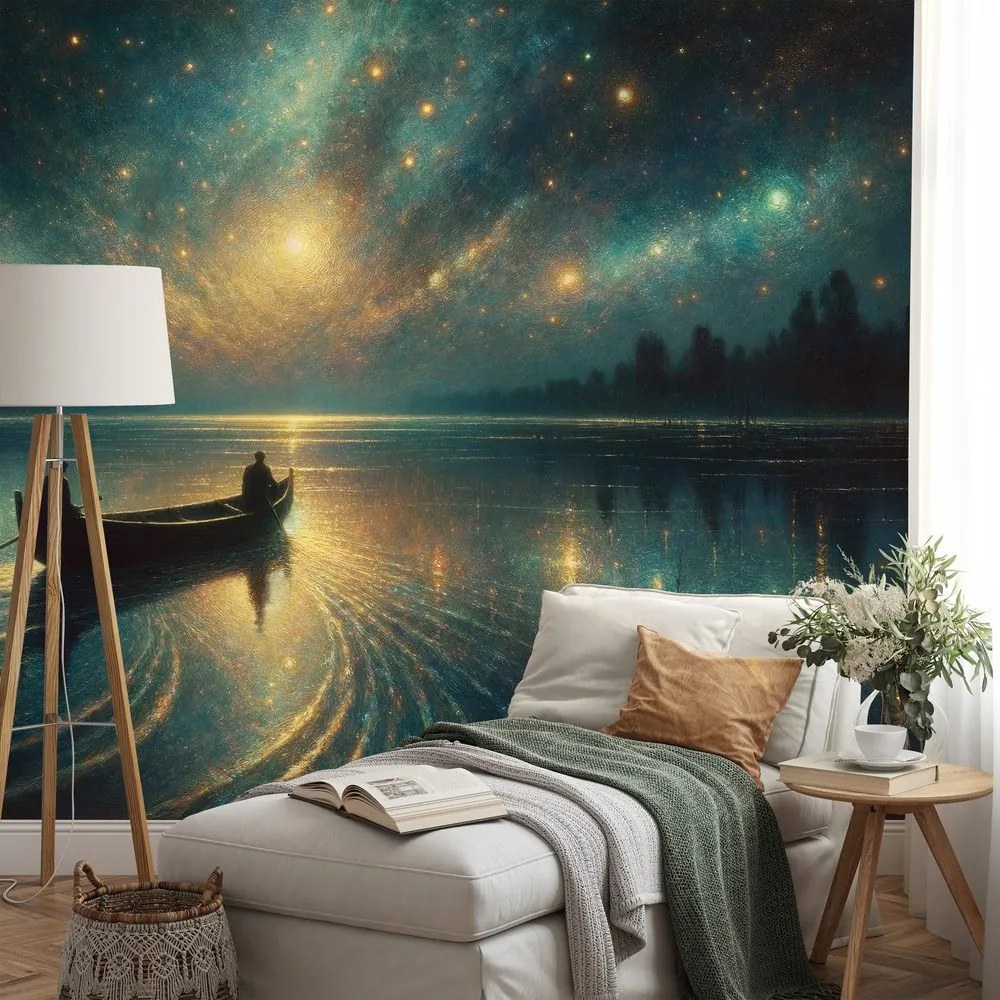 Самозалепващ тапет – Нощно езеро под звездно небе