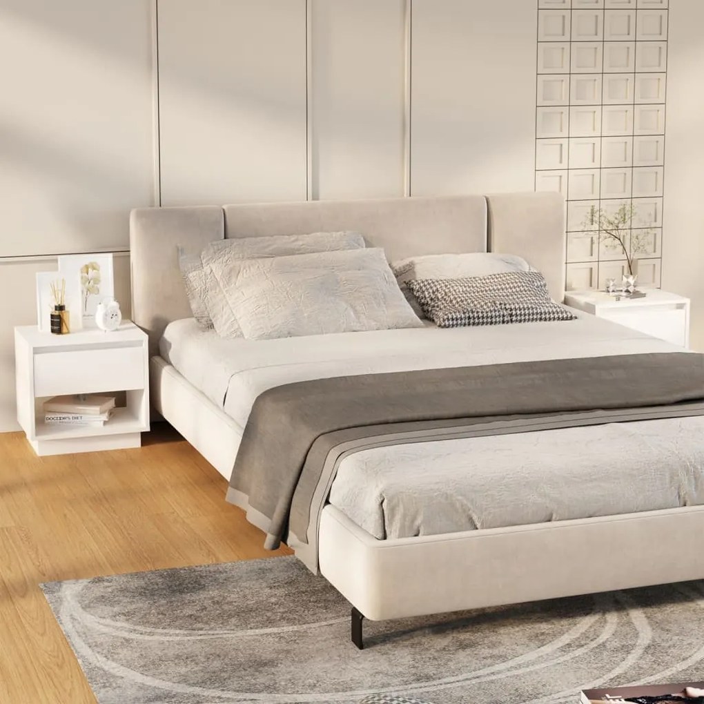 809513 vidaXL Нощни шкафчета, 2 бр, бели, 45x34x44 см, инженерно дърво