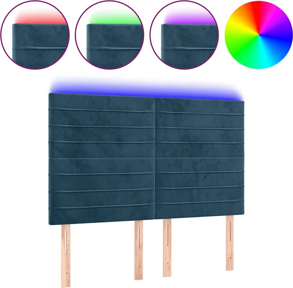 3122616 vidaXL LED горна табла за легло, тъмносиня,144x5x118/128 см, кадифе