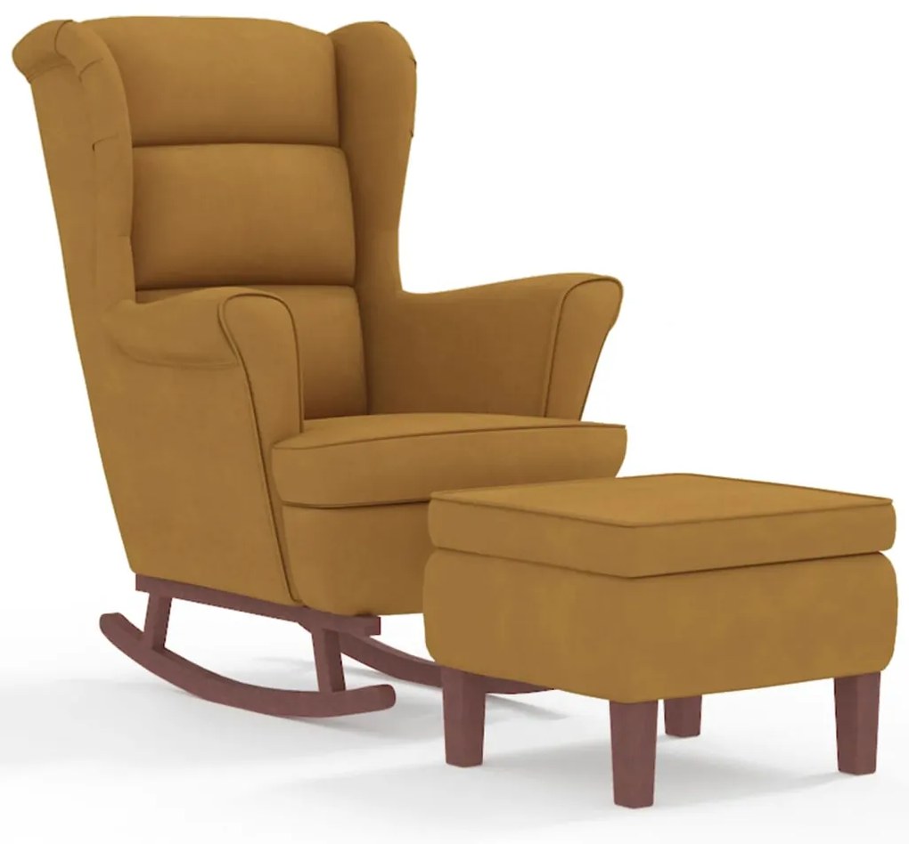 3121238 vidaXL Люлеещ се стол с облегалка, кафяв кадифе и масивно дърво