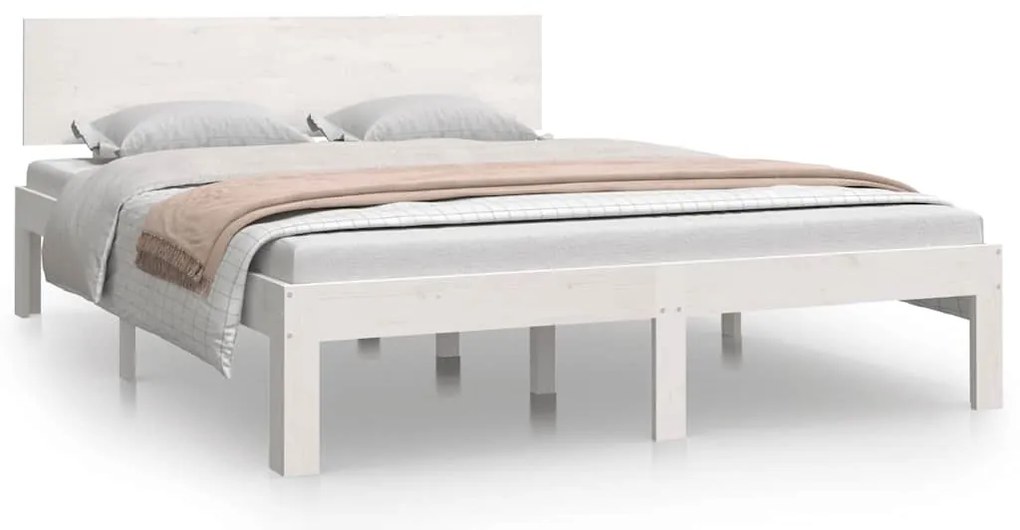 810501 vidaXL Рамка за легло, бяла, дърво масив, 150x200 cм, King Size