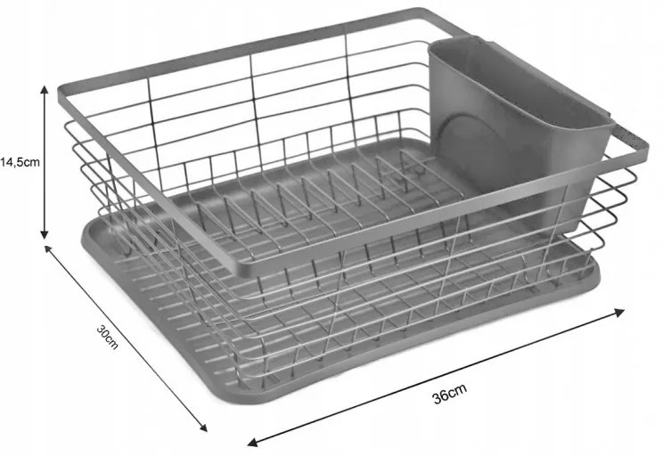 Сушилник за съдове Kinghoff KH 1715, Поставка за прибори, 36x30 см, Сив