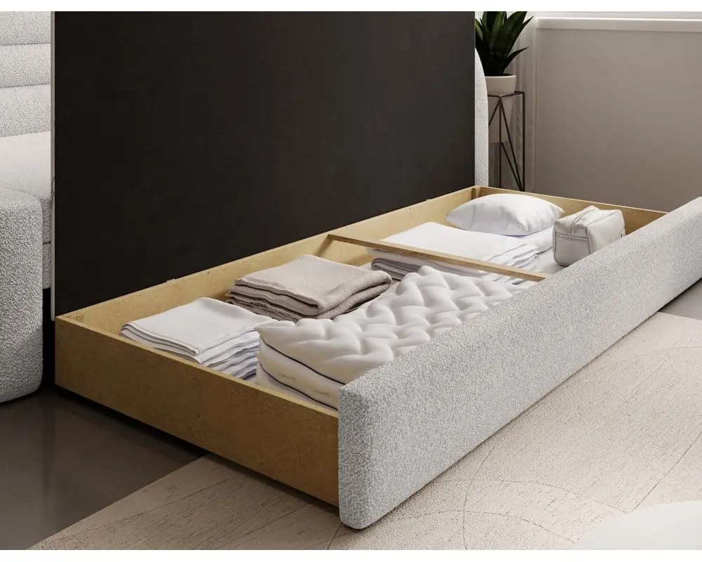 Кремав разтегателен диван с място за съхранение от букле десен ъгъл 223 cm Fabillo – ELTAP