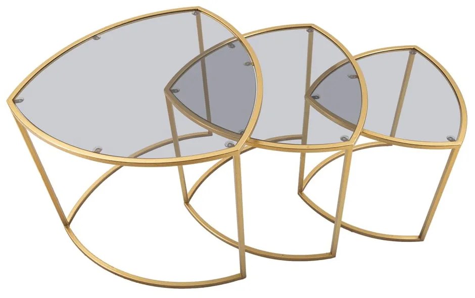Кръгли масички за кафе със стъклен плот в златисто в комплект от 3 броя ø 60 cm Triangle – Mauro Ferretti