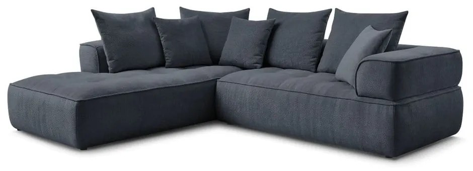 Тъмносин шенилов ъглов диван (ляв ъгъл/L форма) Whesley – Bobochic Paris