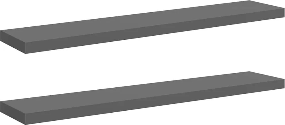 323800 vidaXL Окачени стенни рафтове, 2 бр, сив гланц, 120x23,5x3,8 см, МДФ