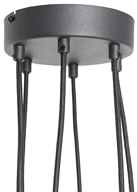 Висяща лампа черна с месинг и опушено стъкло 6-светлина - Vidro