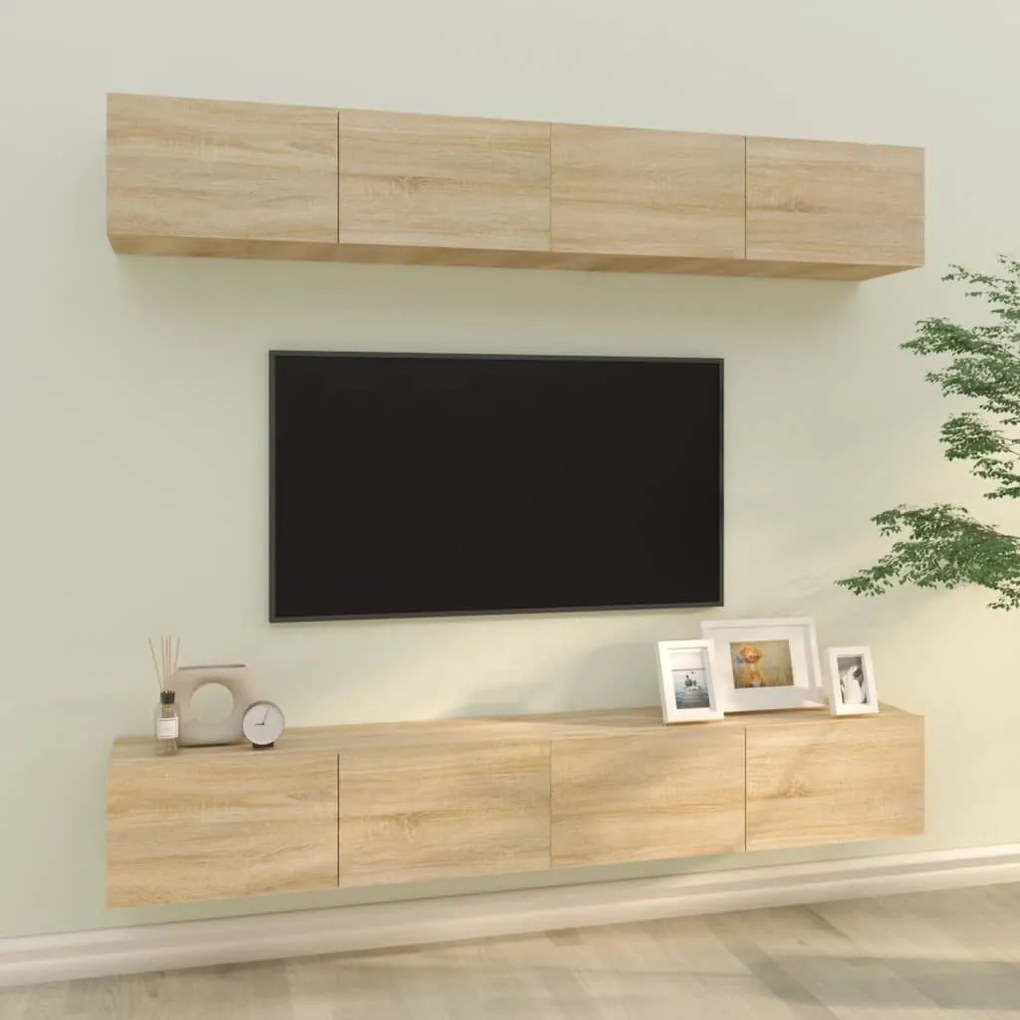 3114192 vidaXL Стенни ТВ шкафове, 4 бр, дъб сонома, 100x30x30 см