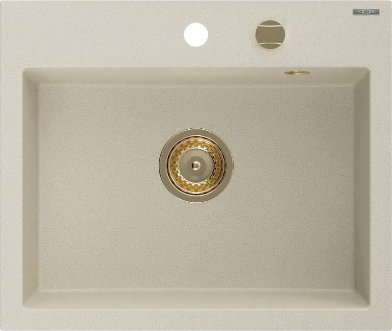 Mexen Oscar гранитна мивка с 1 отделение 580 x 490 мм, бежова, сифон златист