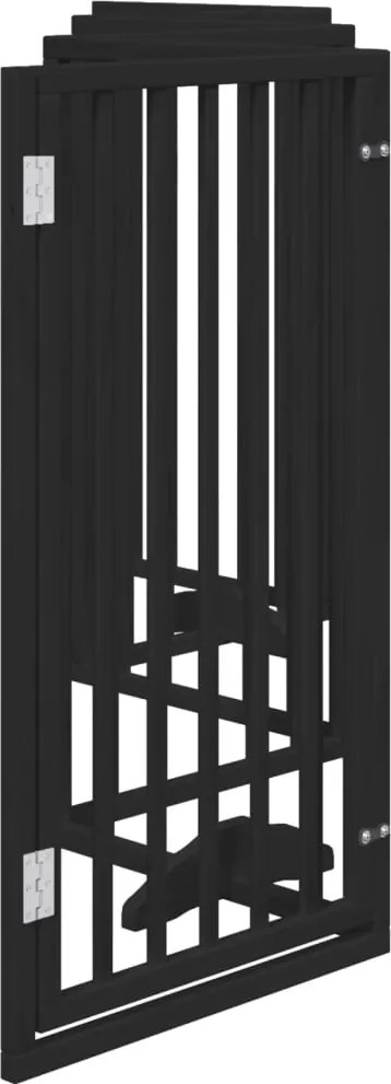 Сгъваема преграда за куче с врата 6 панела черна 300 см топола