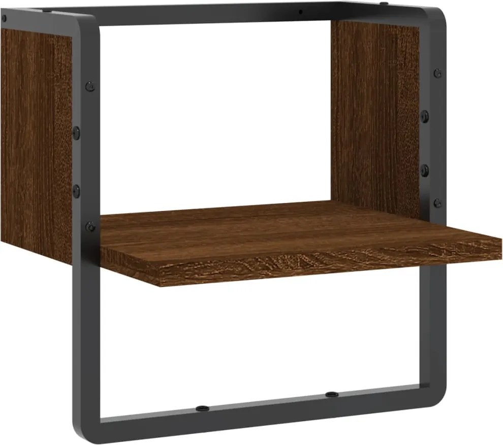 836282 vidaXL Стенен рафт с шина, кафяв дъб, 30x25x30 см