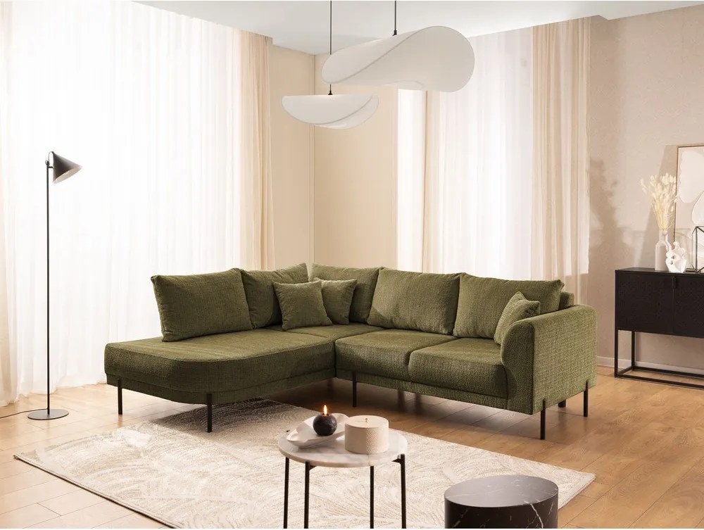 Зелен шенилов ъглов диван (ляв ъгъл/L форма) Mauris – Ropez