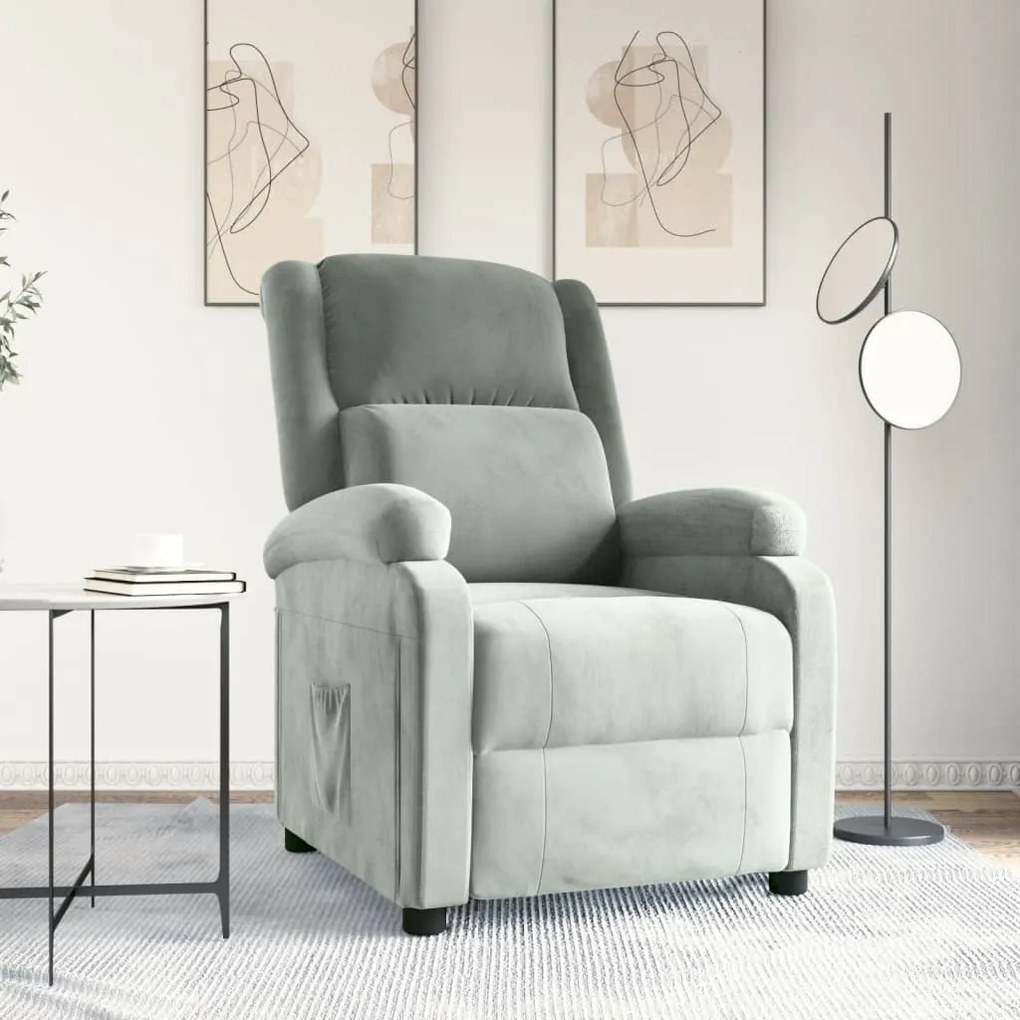 342399 vidaXL Реклайнер стол, светлосив, кадифе