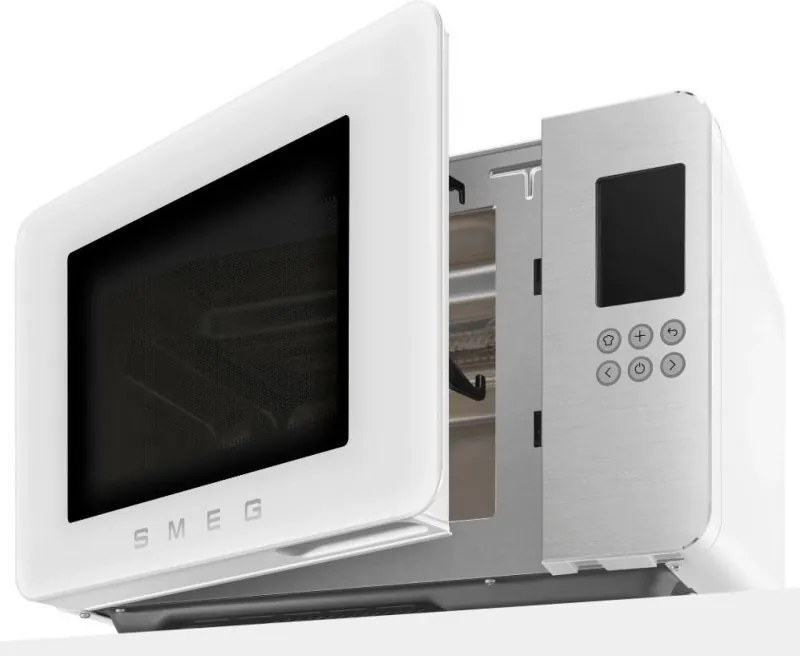 Микровълнова фурна с грил 4в1 SMEG Collezione MOC01WHMEU, 1900W, 29 л, 18 програми, Плавно затваряне, Звуков сигнал, LCD, Бял мат