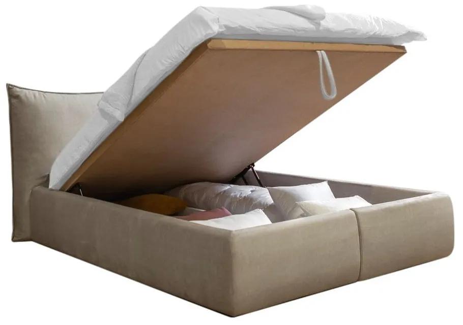 Бежово тапицирано двойно легло с място за съхранение с решетка 160x200 cm Jade - Bobochic Paris