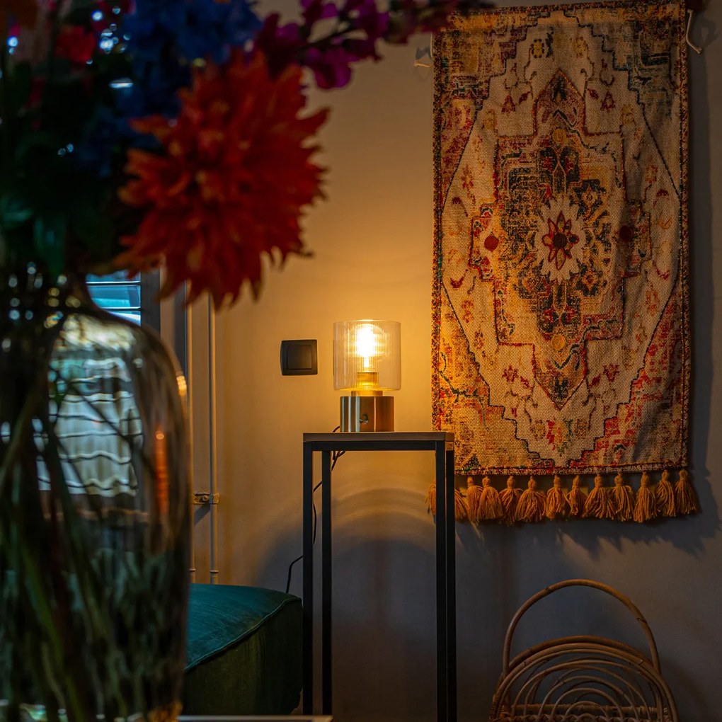 Арт Деко настолна лампа златиста със стъкло - Laura