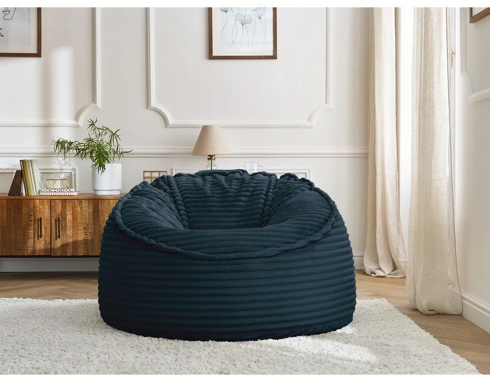 Тъмносин пуф от рипсено кадифе Socrate – Bobochic Paris