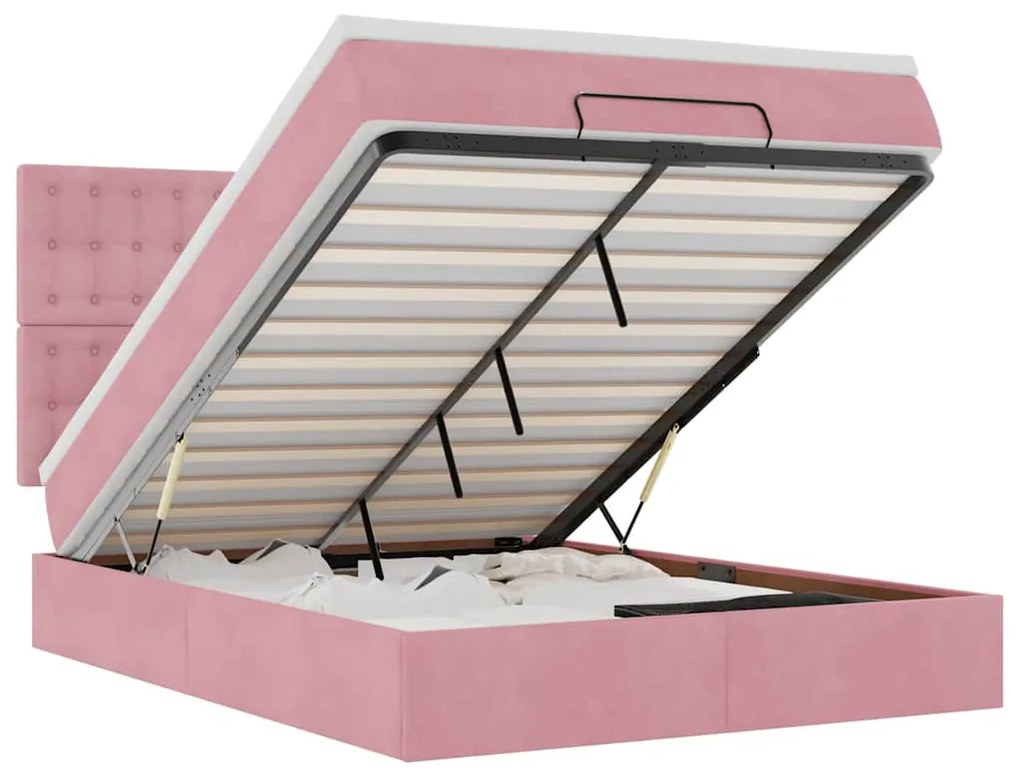 3314467 vidaXL Османска легло с матраци и LED, розово, 140x190 см, кадифе