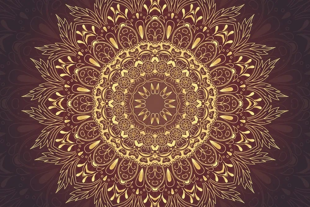 Тапет – Златна Мандала на бордо фон