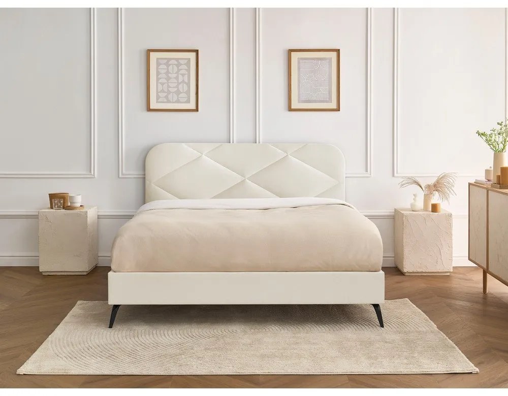 Бежово тапицирано двойно легло с включена подматрачна рамка 140x190 cm Prune – Bobochic Paris