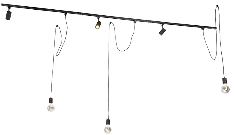 1-фазна релсова система с 3 прожектора и 3 висящи лампи черна - Cavalux Jeana