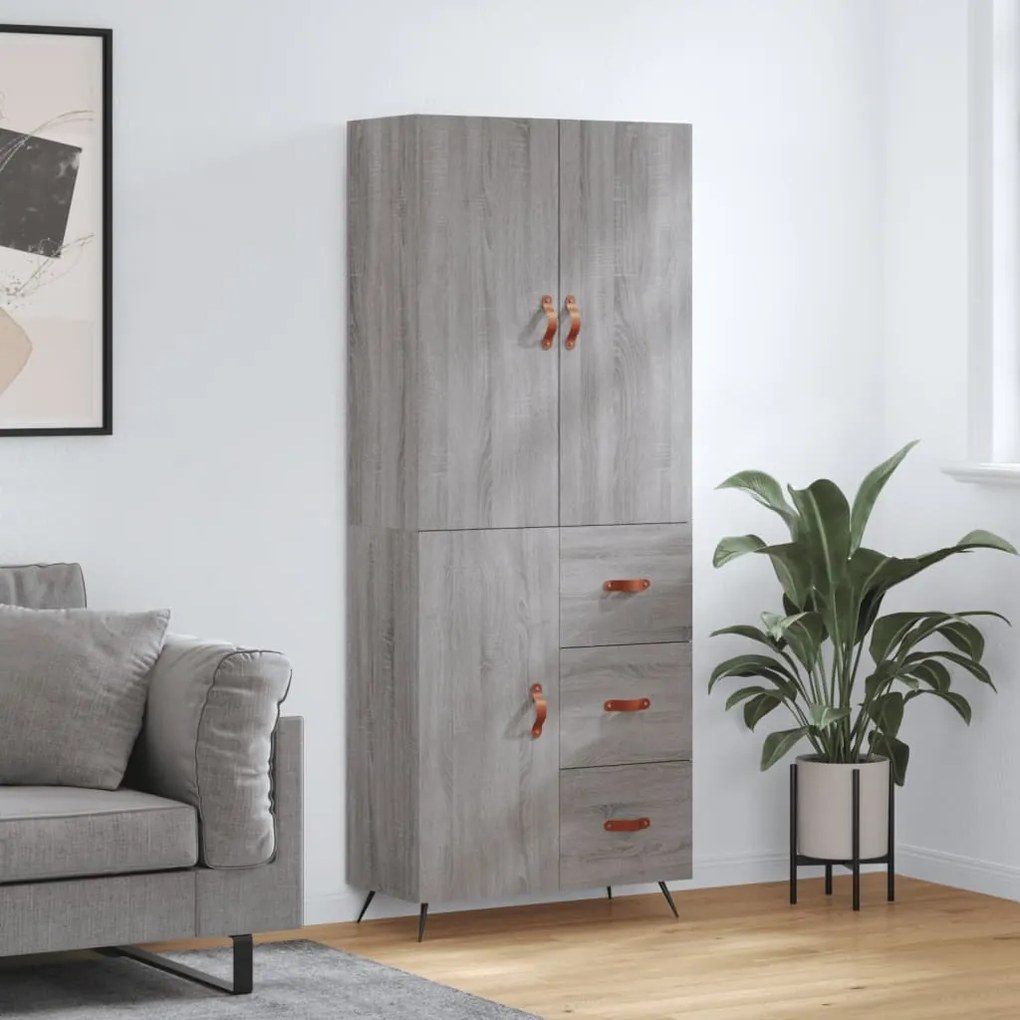 3195881 vidaXL Висок шкаф, сив сонома, 69,5x34x180 см, инженерно дърво