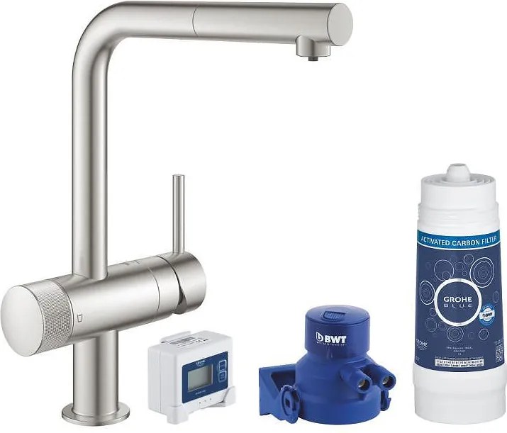 Смесител GROHE Blue Pure Minta с L - чучур и изтеглящ се душ