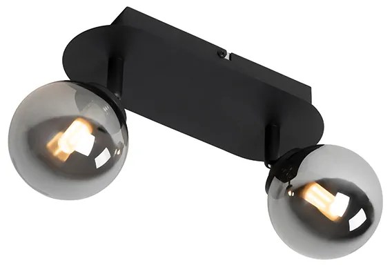 Модерен прожектор черен с димно стъкло 2-светлина - Атина